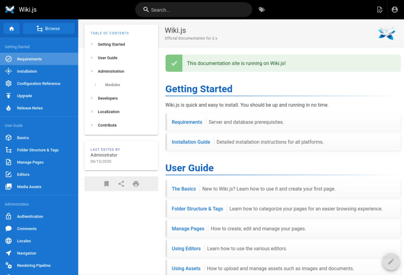 Wiki.js dashboard — managed by Softnode